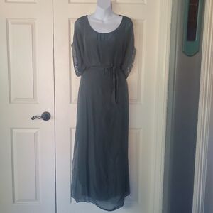 Scandal Italy Silk Gray Maxi Dress Sequin Sleeves Fairy Romantic Medium